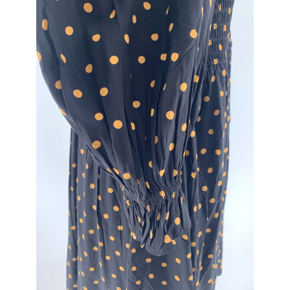 Madewell Lucie V-Neck Smocked Mini Dress in Oval Dot Orange Black S - Picture 9 of 14